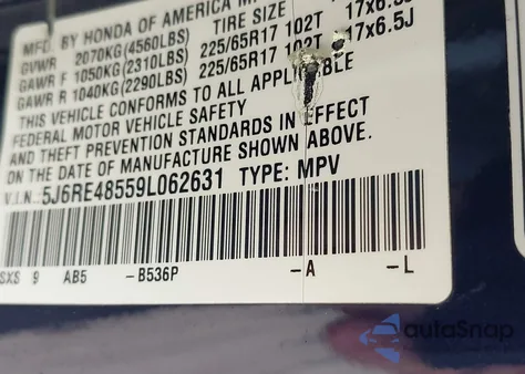 2009 Honda Cr-V Ex from USA, damaged, VIN 5J6RE48559L062631